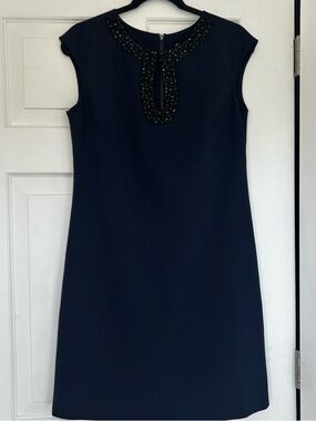 Vince Camuto Navy Dress with Black Beaded Trim